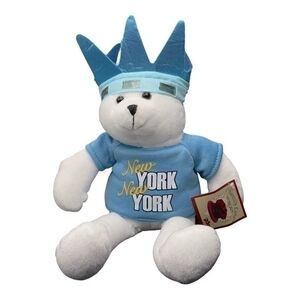 New York Statue of Liberty Bear Plush 12.5" Blue White Souvenir Stuffed Animal